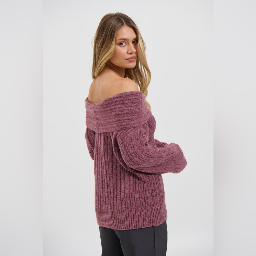 Bronze Snake Zaali Kaani Knit Off-Shoulder Sweater Wine Red Small - Picture 2 of 11